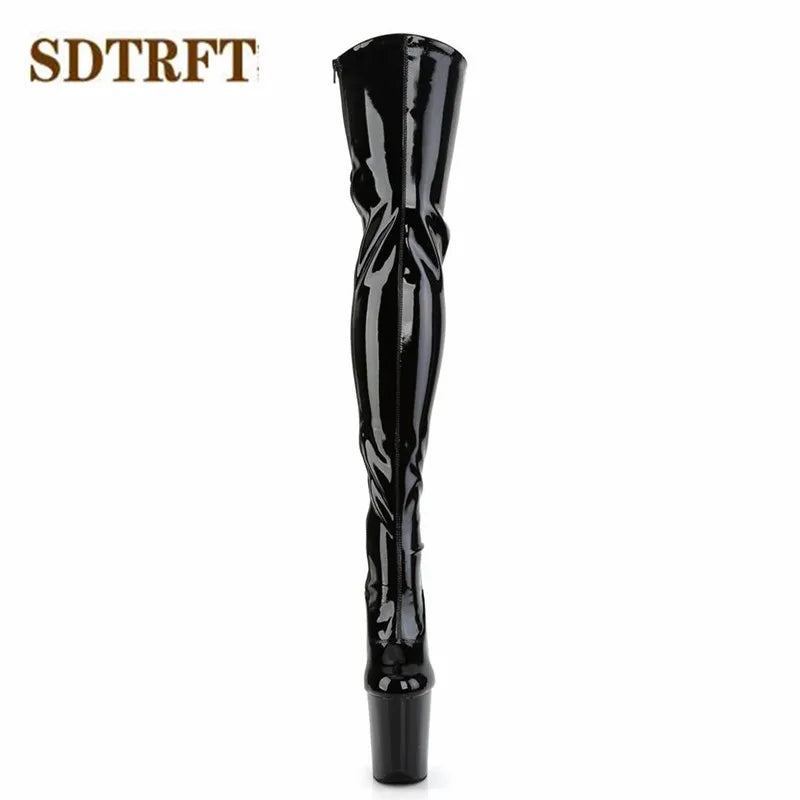 SDTRFT Fetish Botas Mujer 20cm Thin Heels Over The Knee Motorcycle Long boots Round Toe Lace Up Shoes Woman Party Dance Pumps