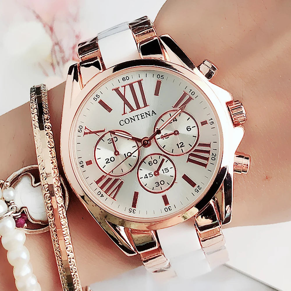 New Watch Womens Stainless Steel Ceramic Wristwatches Ladies Quartz Watches Top Brand Luxury Women's Dress Watches Woman Waches