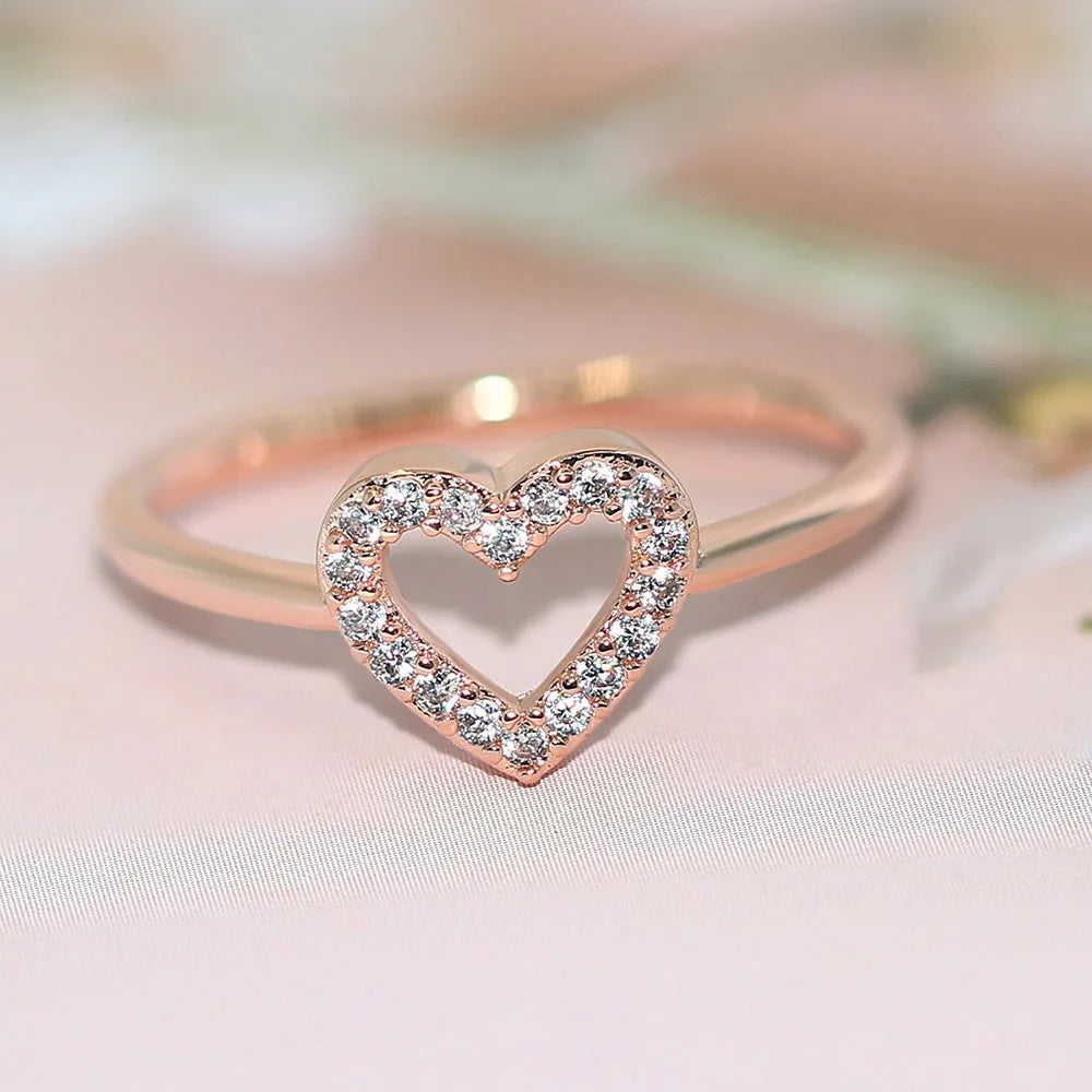 Double Fair Heart Rings For Women Girls Rose Gold Color Zircon Party Daily Female Women's Midi Rings Fashion Jewelry R916