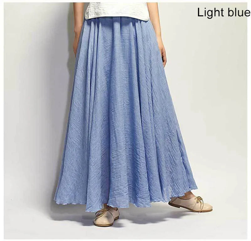 Women's Elegant High Waist Linen Maxi Skirt 2023 Summer Ladies Casual Elastic Waist 2 Layers Skirts saia feminina 20 Colors SK53