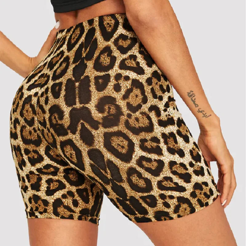 Fashion Leopard Print Women Shorts Casual Snake Print Fitness Short For Lady Women High Waist Casual Biker short femme