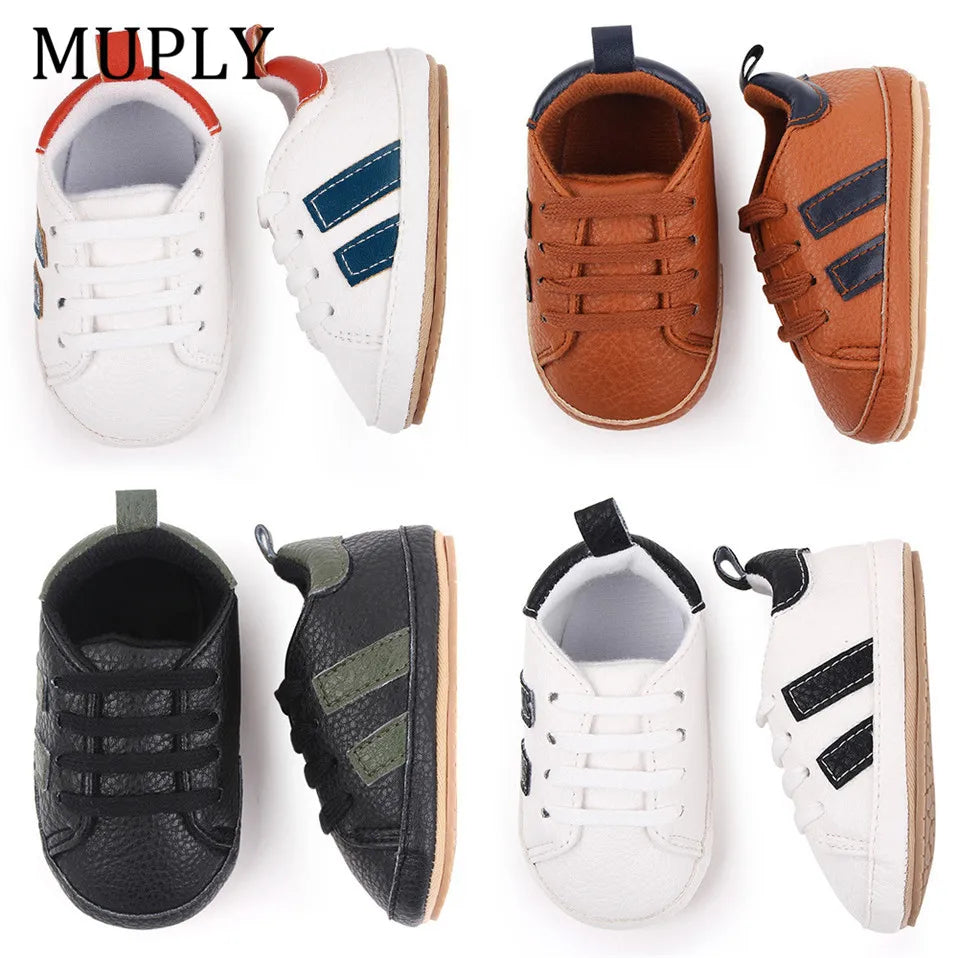 Two Striped PatchWork Baby Shoes For Boys Girls Hard Sole Shoes Spring Bebes Sneakers Toddler Newborn Shoes First Walker