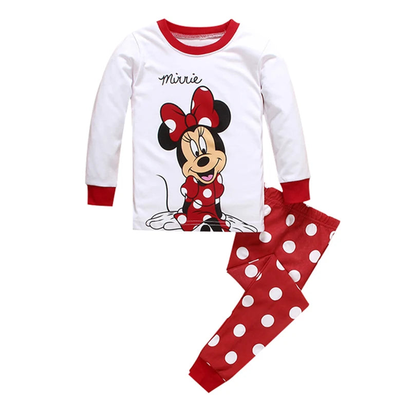 1-7y 2pcs New Kids Minnie Mouse Pajamas Sets Baby Girls and Boys Clothes Pijamas Anna Elsa Cartoon Long Sleeve T-shirt+Pants Set