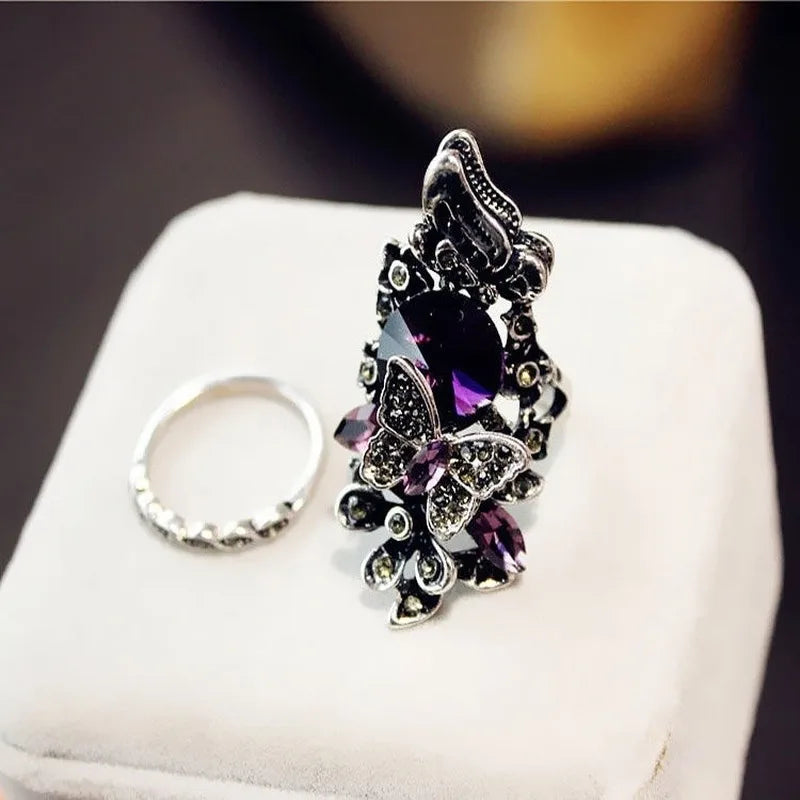 Hot Sale 2Pcs/Set Butterfly Ring Sets Fashion Creative Bohemia Women's Banquet Hand Ring Luxury Big Ladies Jewelry