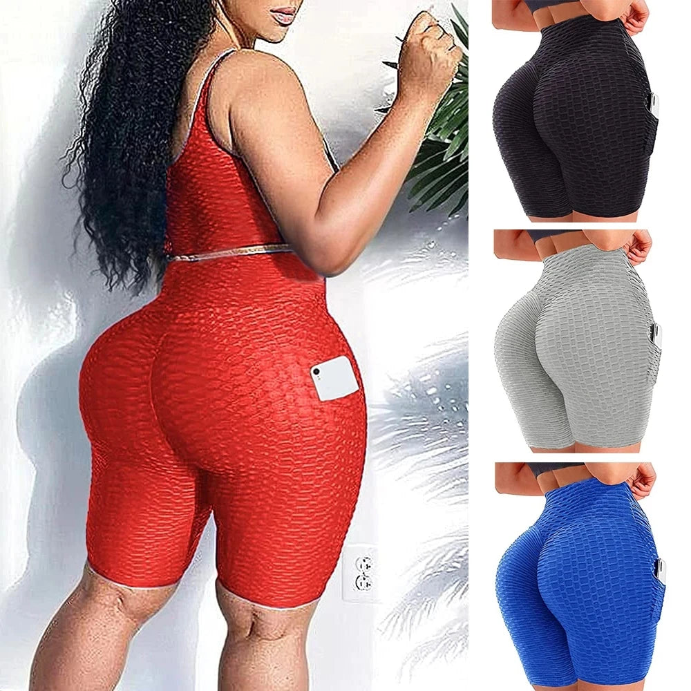 2024 Summer Leggings Women Textured Pockets Scrunch Shorts Woman High Waist Push Up Fitness Workout Biker Running Mujer Leggins