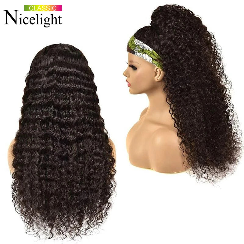 Deep Wave Headband Wigs Human Hair Wig Grip Headband Nicelight Brazilian Curly Headband Wigs Glueless Remy Hair With Headband