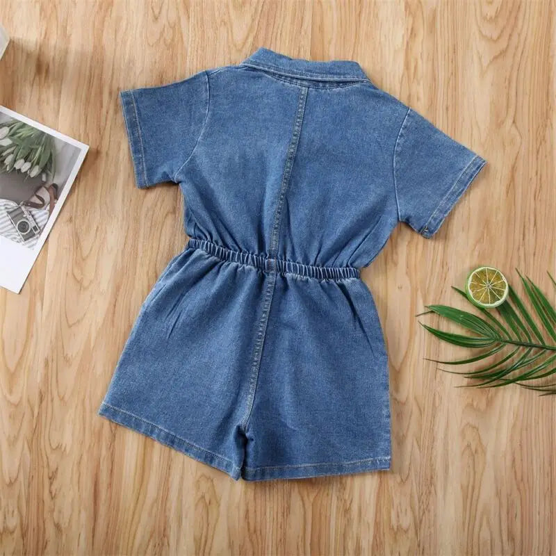 2020 Baby Summer Clothing Toddler Kid Baby Girl Romper Short Jumpsuit Solid Blue Denim Outfit One-Piece