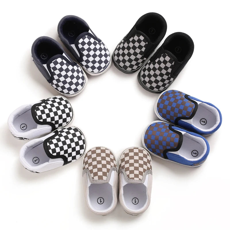 Classic checker first baby walker shoes for boys and girls soft soled cotton casual sport Prewalker baby crib shoes 0-18months