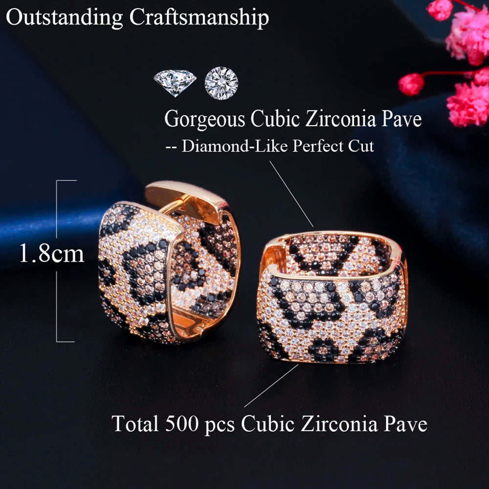 ThreeGraces Luxury Leopard Round Circle Hoop Earrings for Women Multicolor Cubic Zirconia Dubai Gold Color Wedding Jewelry ER599