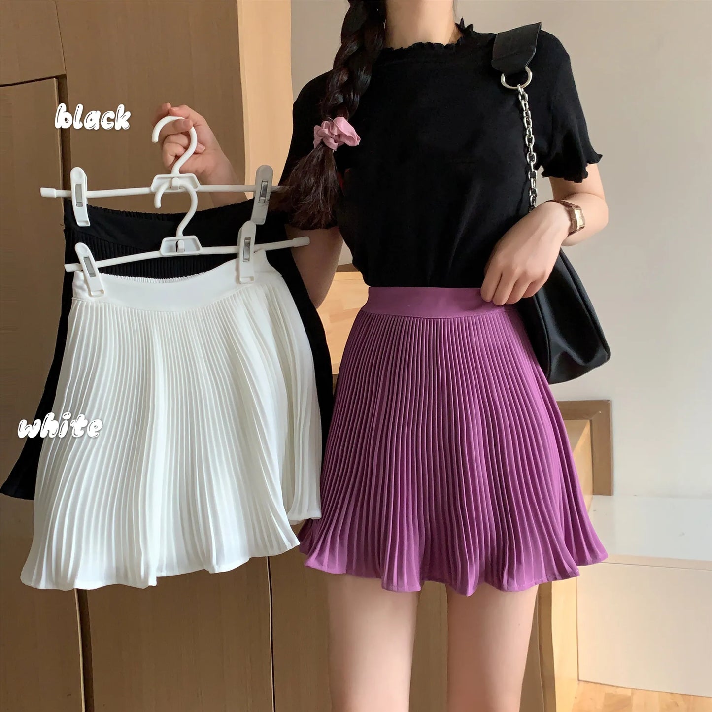 New college style high waist retro A-line pleated skirt women