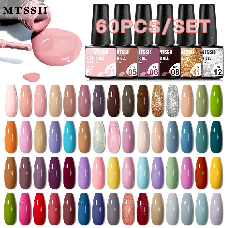 Mtssii 20/40/60Pcs Nail Gel Polish Set Kit Nude Pink Glitter Nail Art UV Gel Manicure Set Vernis Semi Permanent Base Top Coat