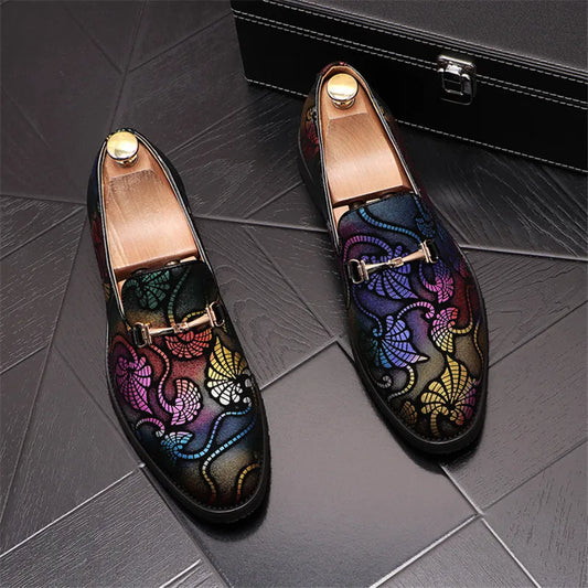 Luxury Fashion Printed Embroidery Suede Flats Shoes British Style Oxfords Man Party Wedding Dress Formal Prom Loafers S145