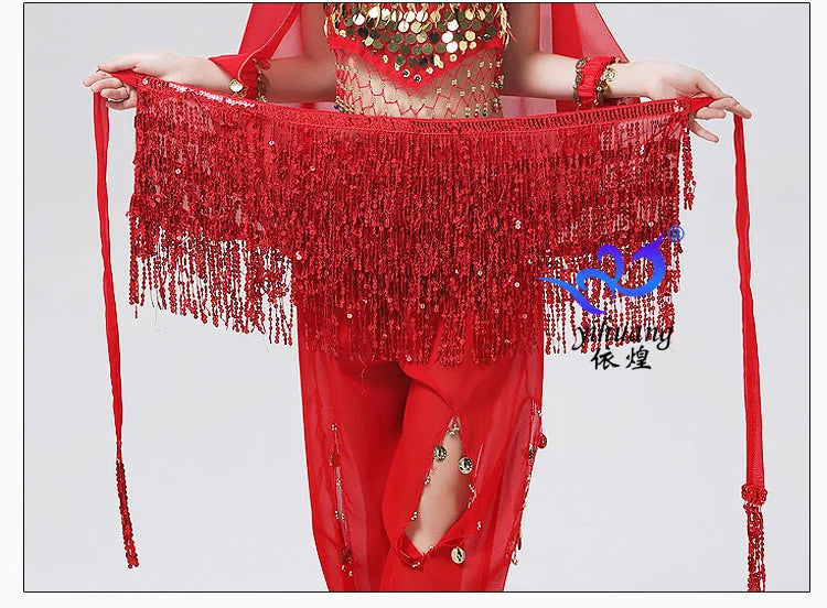 Women Boho Fringe Skirt Sexy Sequin Tassel Belly Dance Hip Scarf Rave Wrap Skirt Belt Performance Custume Skirt 2021