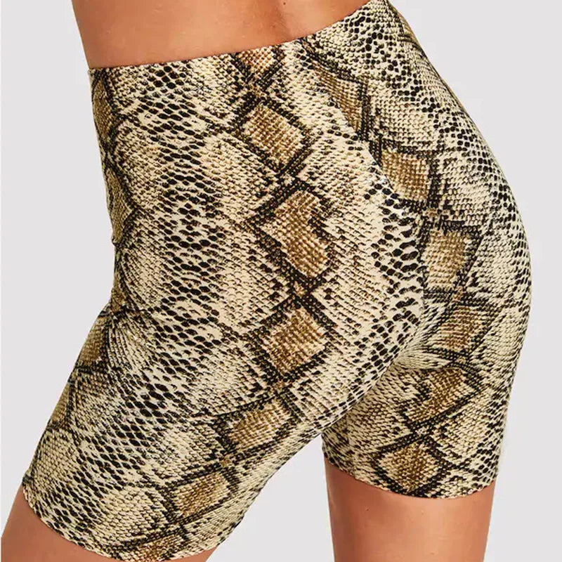 Fashion Leopard Print Women Shorts Casual Snake Print Fitness Short For Lady Women High Waist Casual Biker short femme