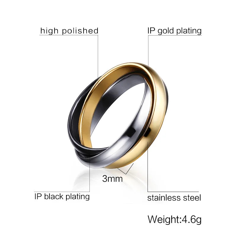 Meaeguet Classic Party Finger Ring 3 Rounds Gold Color Wedding Bands Rings For Women Female Jewelry