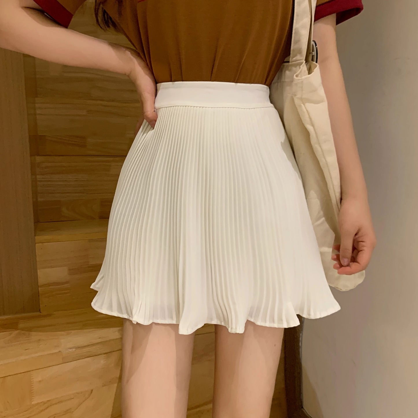 New college style high waist retro A-line pleated skirt women