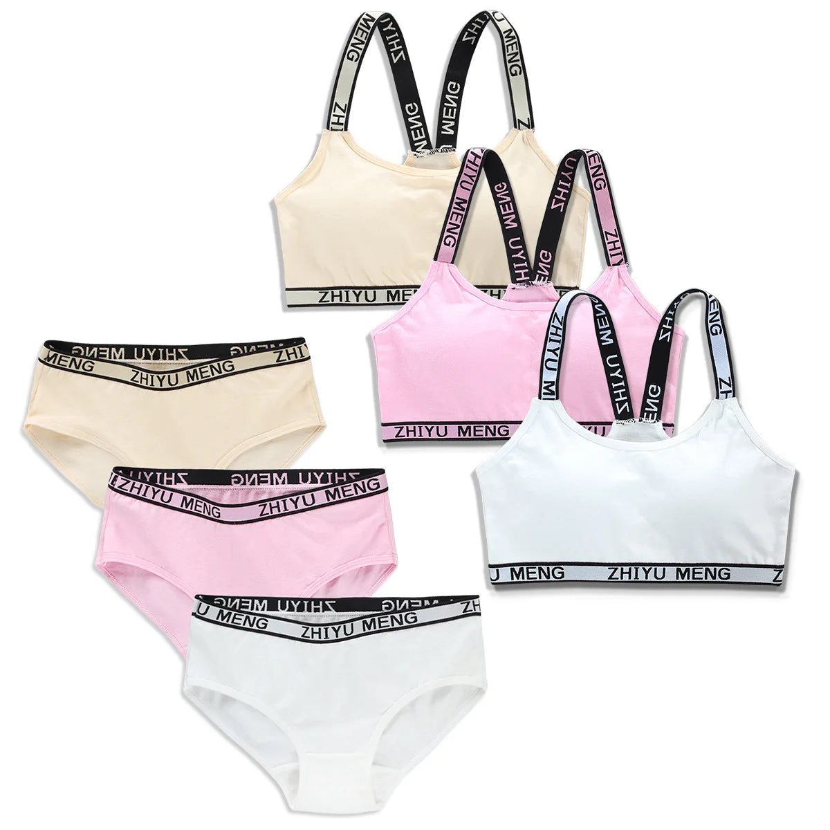 Cotton Girls Bra And Panty Sets Teenage Girls Cotton Padded Training Bra + Panties Kids Sports Bra Panties Underwear