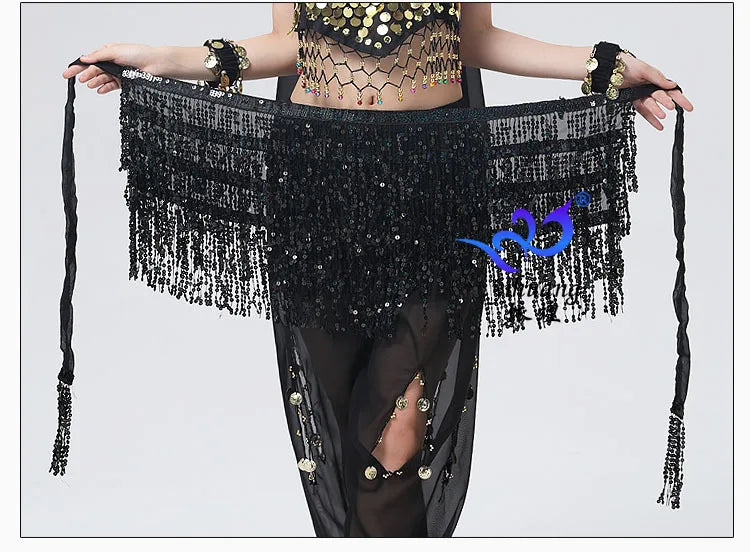 Women Boho Fringe Skirt Sexy Sequin Tassel Belly Dance Hip Scarf Rave Wrap Skirt Belt Performance Custume Skirt 2021