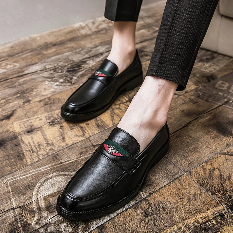 Spring Summer Style Mens Loafers for Wedding Party Dance Black Brown Genuine Leather Slip on Men's Dress Shoes Casual Business