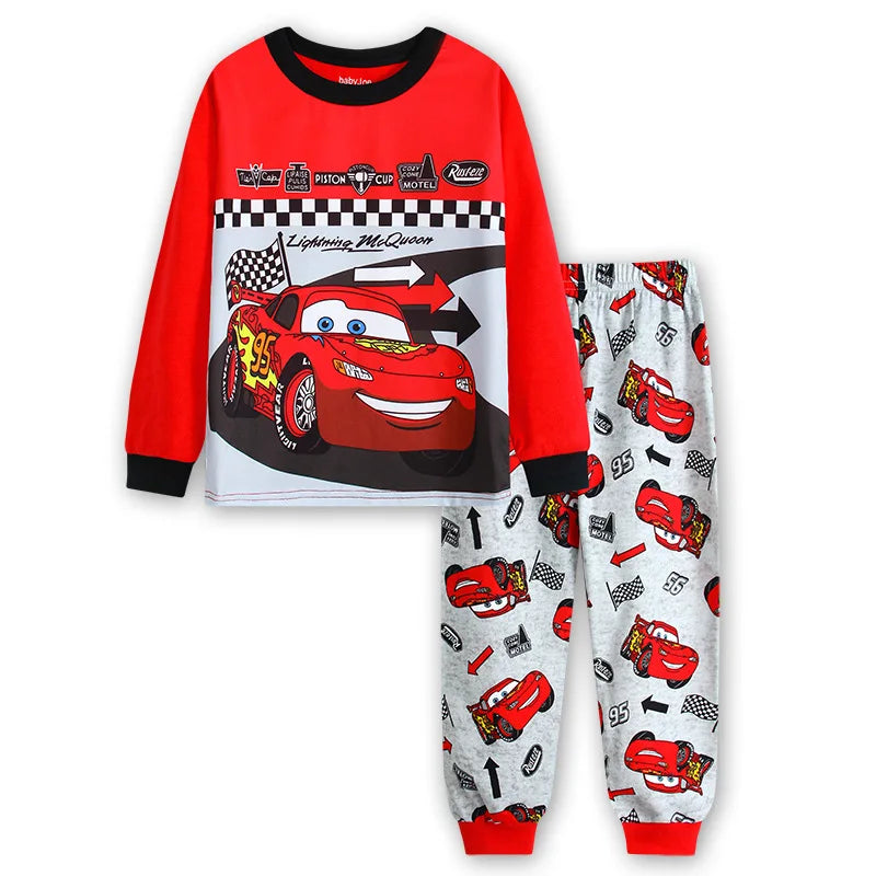 Kids Pajamas Sets Baby Girls and Boys Lightning Mcqueen Pyjamas Cotton Clothes 95 Car Cartoon Long sleeve T-shirt+Pants pyjama