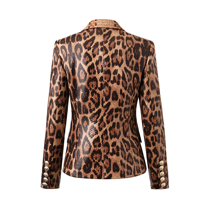 HarleyFashion Spring High Streeet Women Blazer Jacket Unique Snake Pattern Animal Ladies PU Leather Jacket