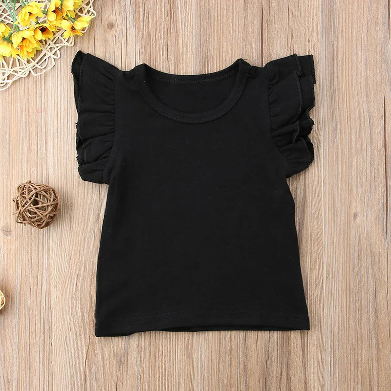 0-6Y Cute Newborn Toddler Kids Baby Girl T Shirts Clothes Fly Sleeve Solid Color Cotton T-shirt Tee Outfits Summer Clothes