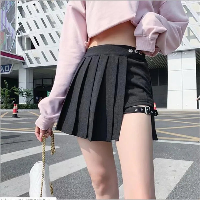 All Match Women Short Skirt Fashion Tartan Red Pleated Skirts Streatwear Plaid Side Button Skirt Womens Casual Mini Skirt