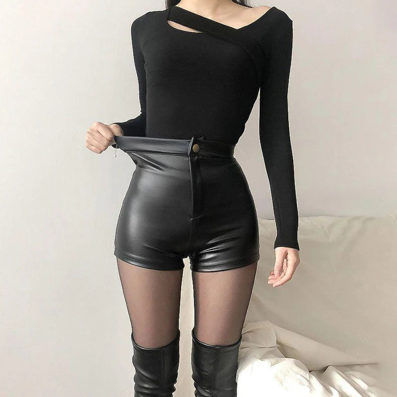 Sexy Black PU Fashion Casual Summer Shorts Women Clothing Faux Leather Goth High Waisted Womens Shorts Y2k Hot Woman Short Pants