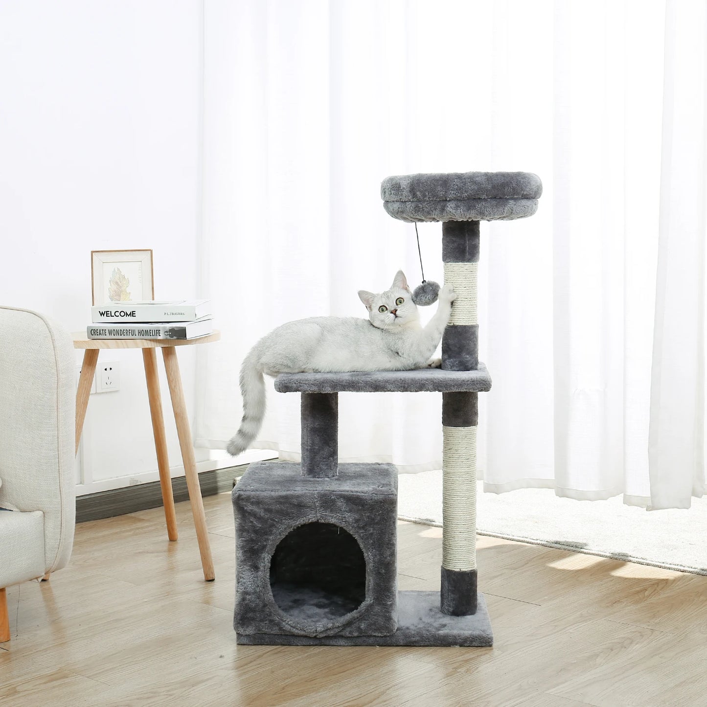 Domestic Delivery Cats Climbing Trestle Pet Scratcher Tree Candos Multi-Levels Jumping Furniture Ball Cat Playing Toys With Nest