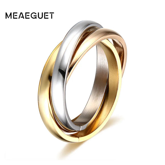 Meaeguet Classic Party Finger Ring 3 Rounds Gold Color Wedding Bands Rings For Women Female Jewelry