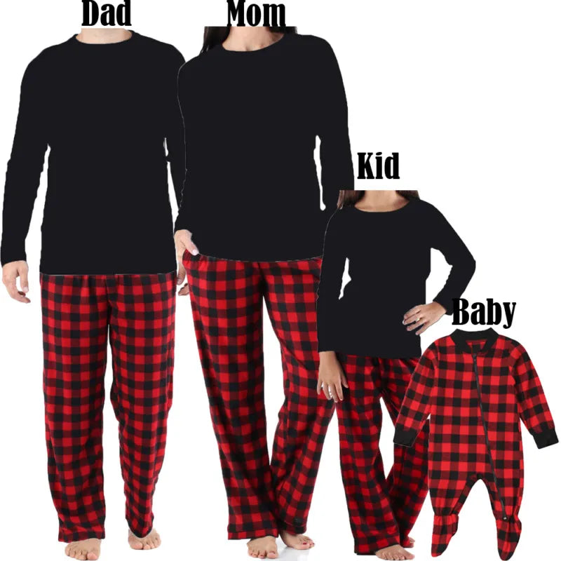 New Autumn Winter Family Matching Christmas Pajamas Set Outfits Dad Mom Kids Babies Casual Plaid Sleepwear Nightwear Homewear