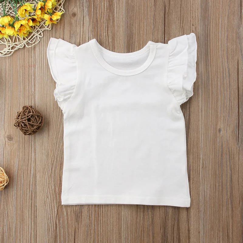 0-6Y Cute Newborn Toddler Kids Baby Girl T Shirts Clothes Fly Sleeve Solid Color Cotton T-shirt Tee Outfits Summer Clothes