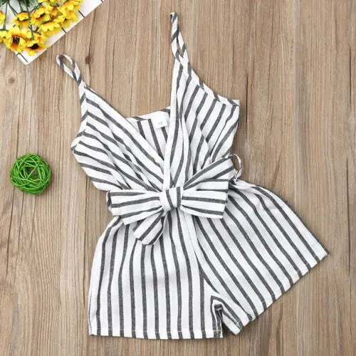 Citgeett Summer Newborn Infant Baby Girl Clothes Sleeveless Romper Stripe Outfit Cotton Playsuit Belt Fashion Clothing