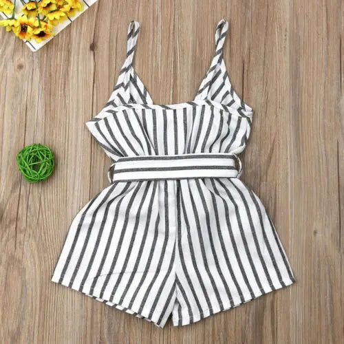 Citgeett Summer Newborn Infant Baby Girl Clothes Sleeveless Romper Stripe Outfit Cotton Playsuit Belt Fashion Clothing