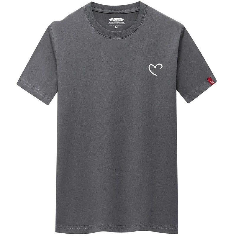 T Shirt For Men 2023 Overize Summer Men's Cotton Shirts Men Casual T-shirt Love Heart Print Tshirt O-Neck Short Sleeve Man Tops