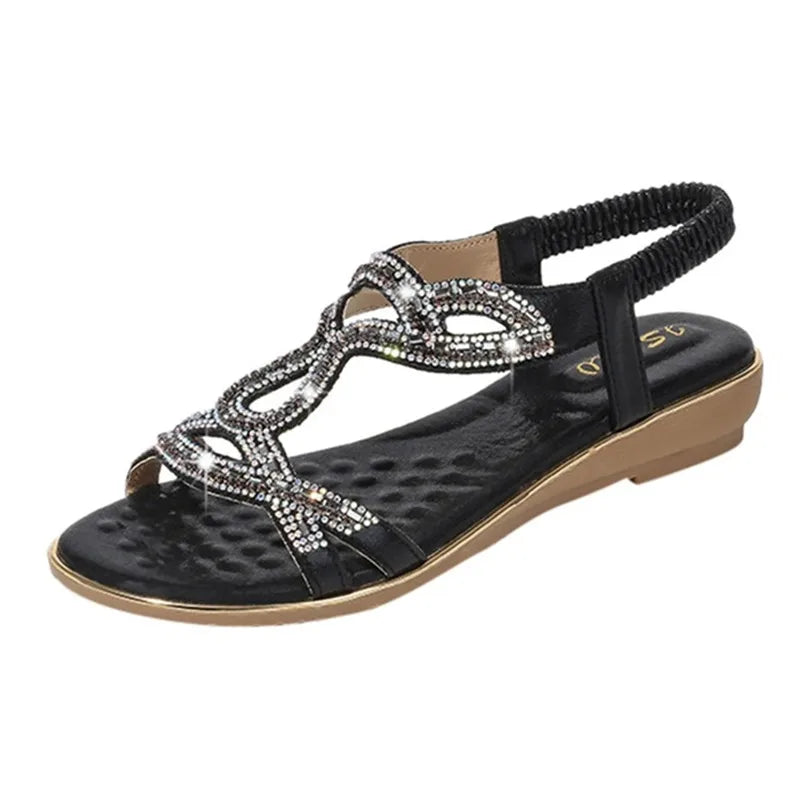 BEYARNE2020 Summer Women Rhinestones Sandals Bohemian Style Comfortable Soft Sandals Woman Big Size Sandalias Zapatos De Mujer