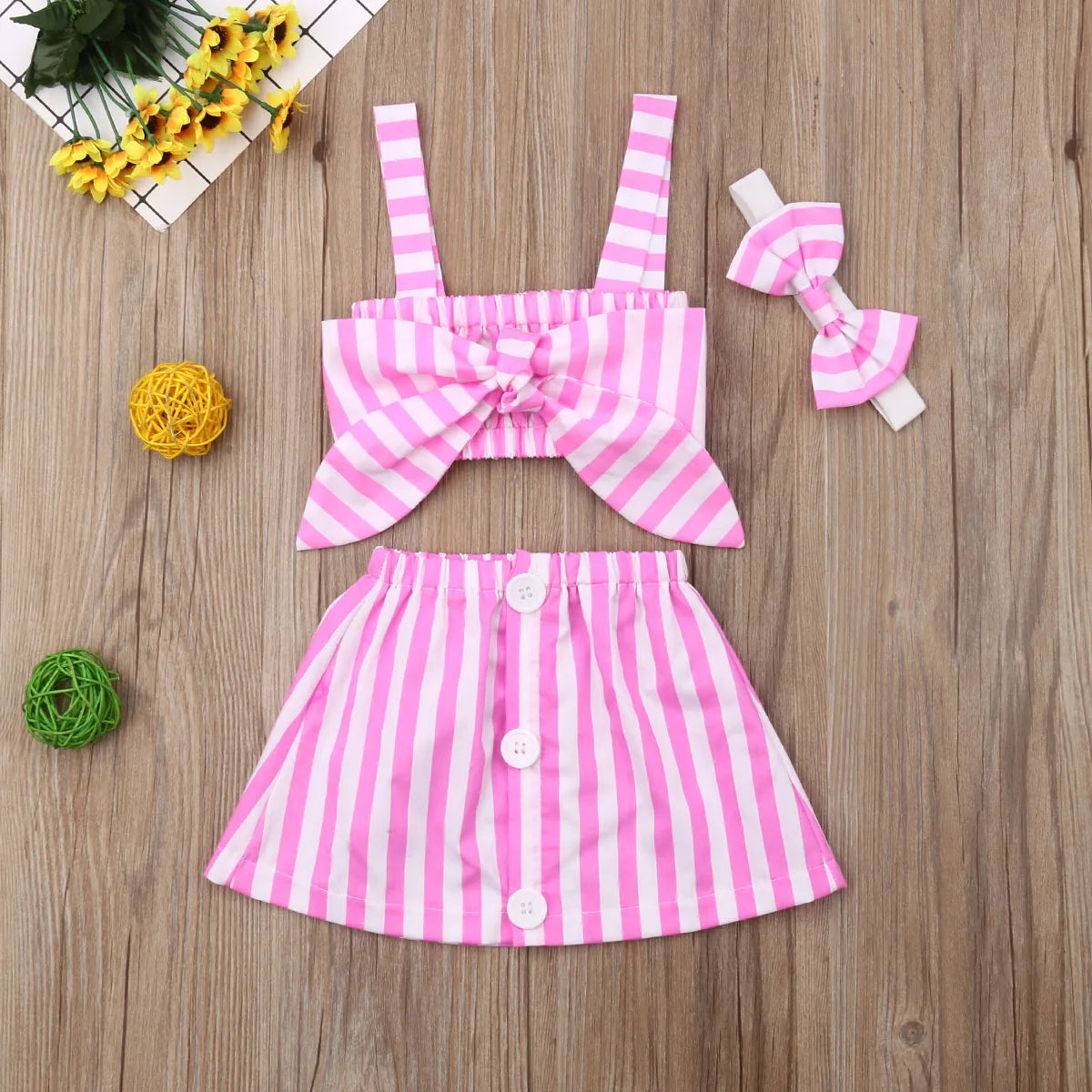 0-3Y New Summer Newborn Baby Girl Cute Pink Clothes 2PCS Cotton Sleeveless Stripe Tops+Tutu Skirt Summer Outfits