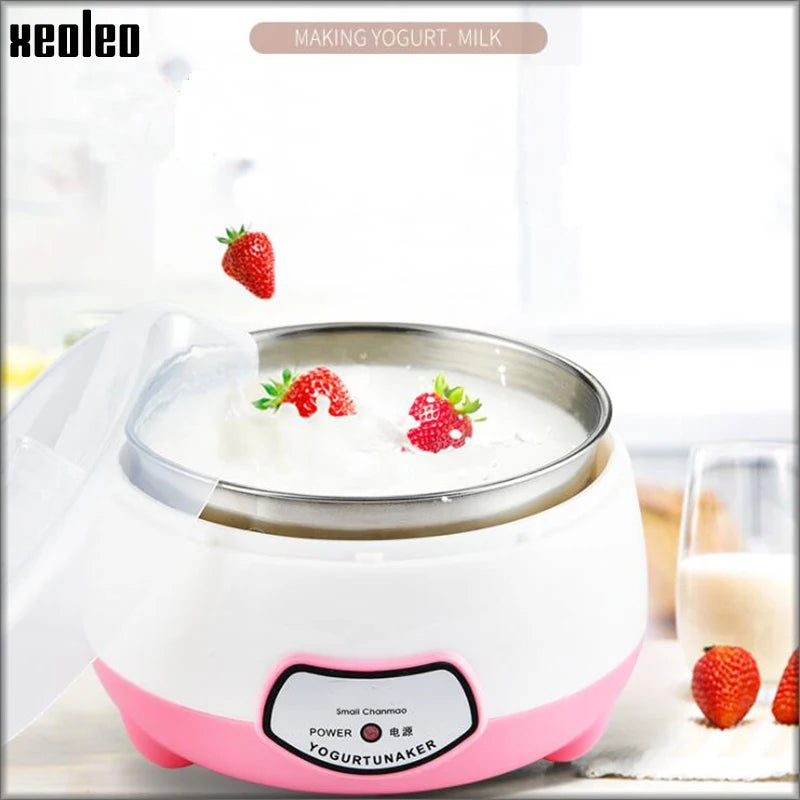 XEOLEO Yogurt Maker Mini Automatic Yogurt Machine Household DIY Yogurt Tools Kitchen Appliances Stainless Steel Tank Pink 220V