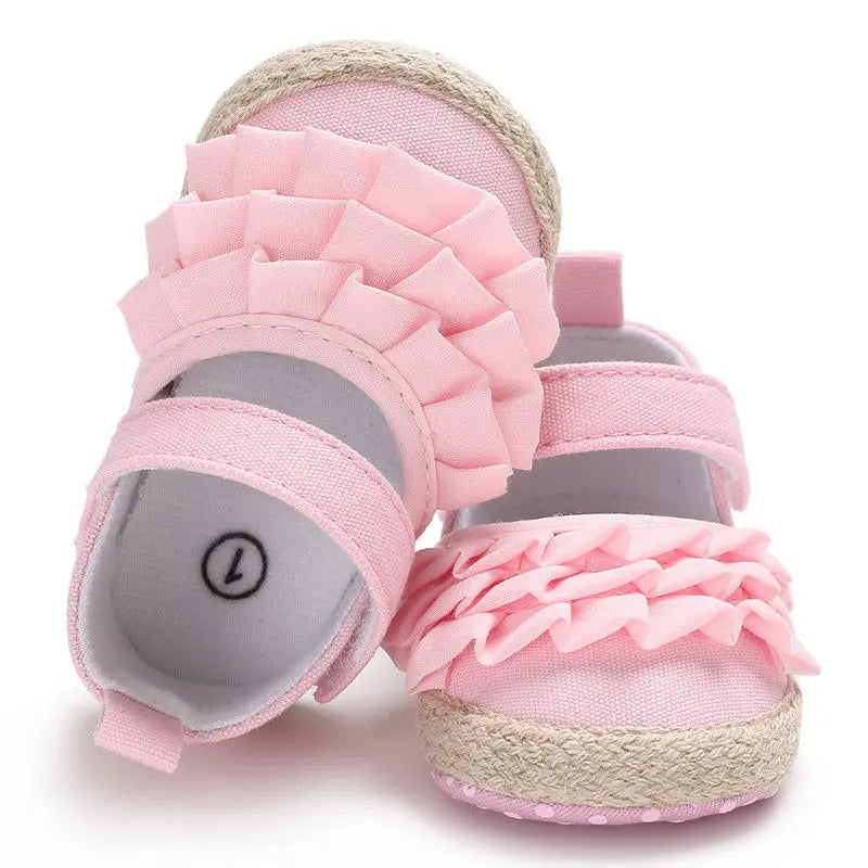 2019 Brand New Newborn Infant Baby Girl Summer Kids Shoes Soft Sole Crib Prewalker Toddler Anti-Slip Solid Ruffled First Walkers