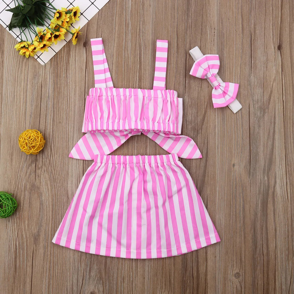 0-3Y New Summer Newborn Baby Girl Cute Pink Clothes 2PCS Cotton Sleeveless Stripe Tops+Tutu Skirt Summer Outfits