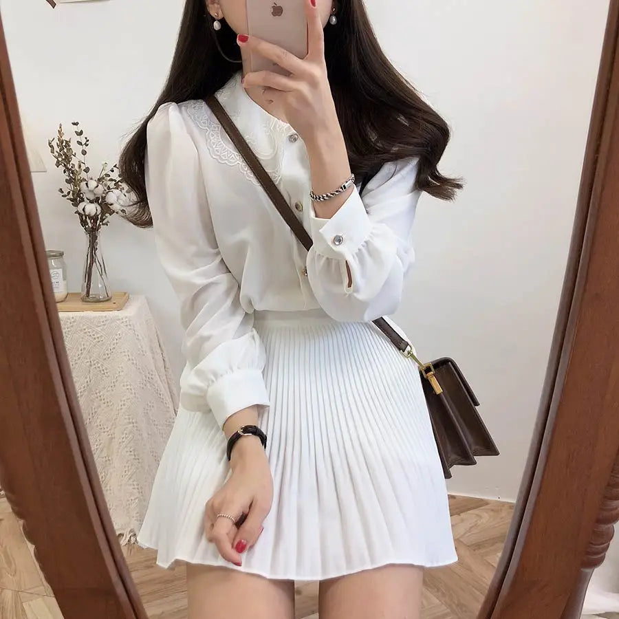 Summer Mini Skirts Women Fashion Preppy Style Girls Cute Sweet A Line Skirt Black White Elastic Waist High Pleated Mini Skirt