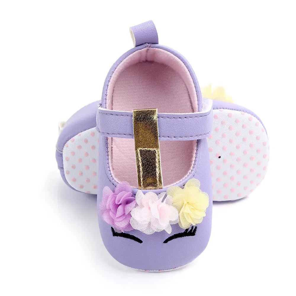 2019 Brand New Toddler Baby Girls Flower Unicorn Shoes PU Leather Shoes Soft Sole Crib Shoes Spring Autumn First walkers 0-18M