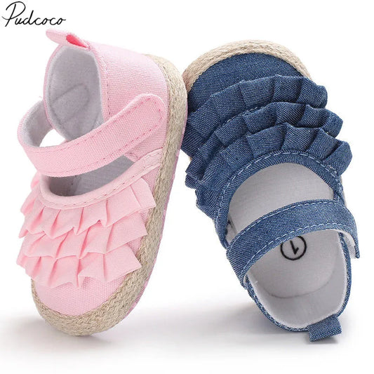 2019 Brand New Newborn Infant Baby Girl Summer Kids Shoes Soft Sole Crib Prewalker Toddler Anti-Slip Solid Ruffled First Walkers