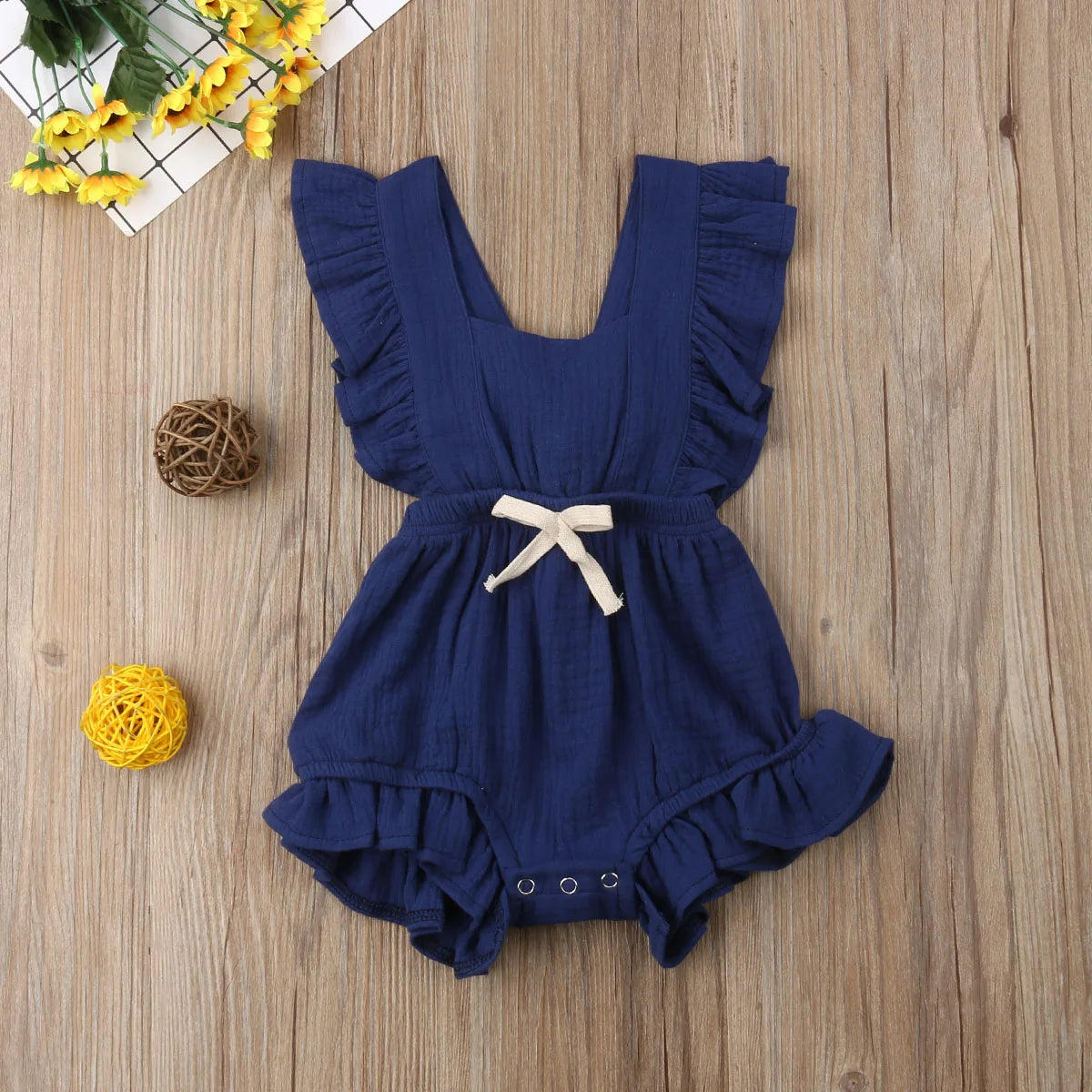 2019 Brand New Newborn Infant Kids Baby Girls Boys Cotton Romper Ruffles Sleeveless Belt Solid Jumpsuits Summer Clothes Playsuit