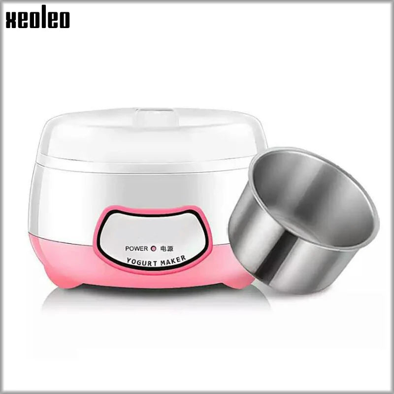 XEOLEO Yogurt Maker Mini Automatic Yogurt Machine Household DIY Yogurt Tools Kitchen Appliances Stainless Steel Tank Pink 220V