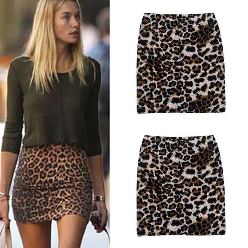 2019 Sexy Women Fashion Leopard Print Sexy Mini Skirt Pleated Seamless Stretch Tight Business Slim Pencil Mini Skirts