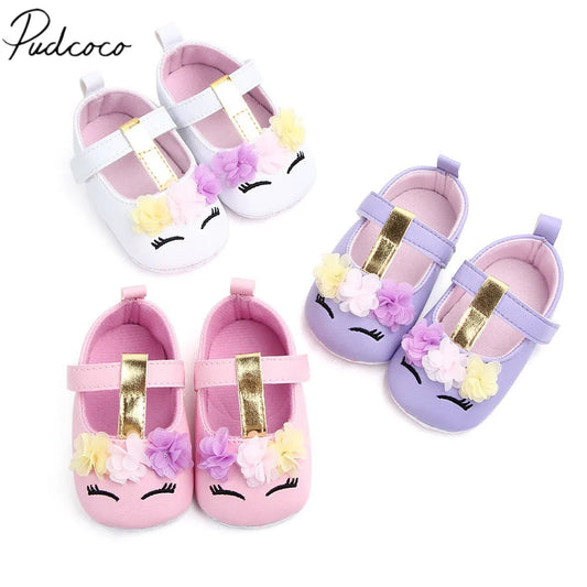 2019 Brand New Toddler Baby Girls Flower Unicorn Shoes PU Leather Shoes Soft Sole Crib Shoes Spring Autumn First walkers 0-18M