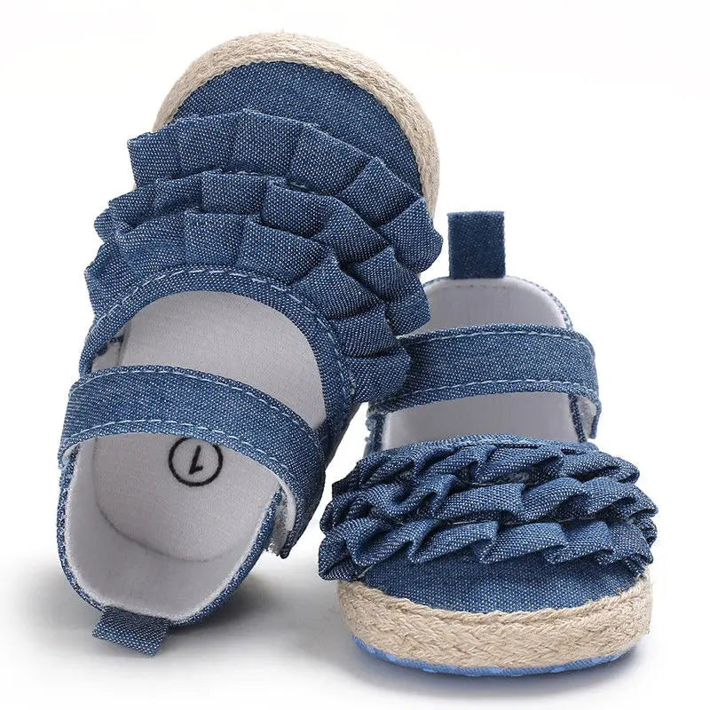 2019 Brand New Newborn Infant Baby Girl Summer Kids Shoes Soft Sole Crib Prewalker Toddler Anti-Slip Solid Ruffled First Walkers