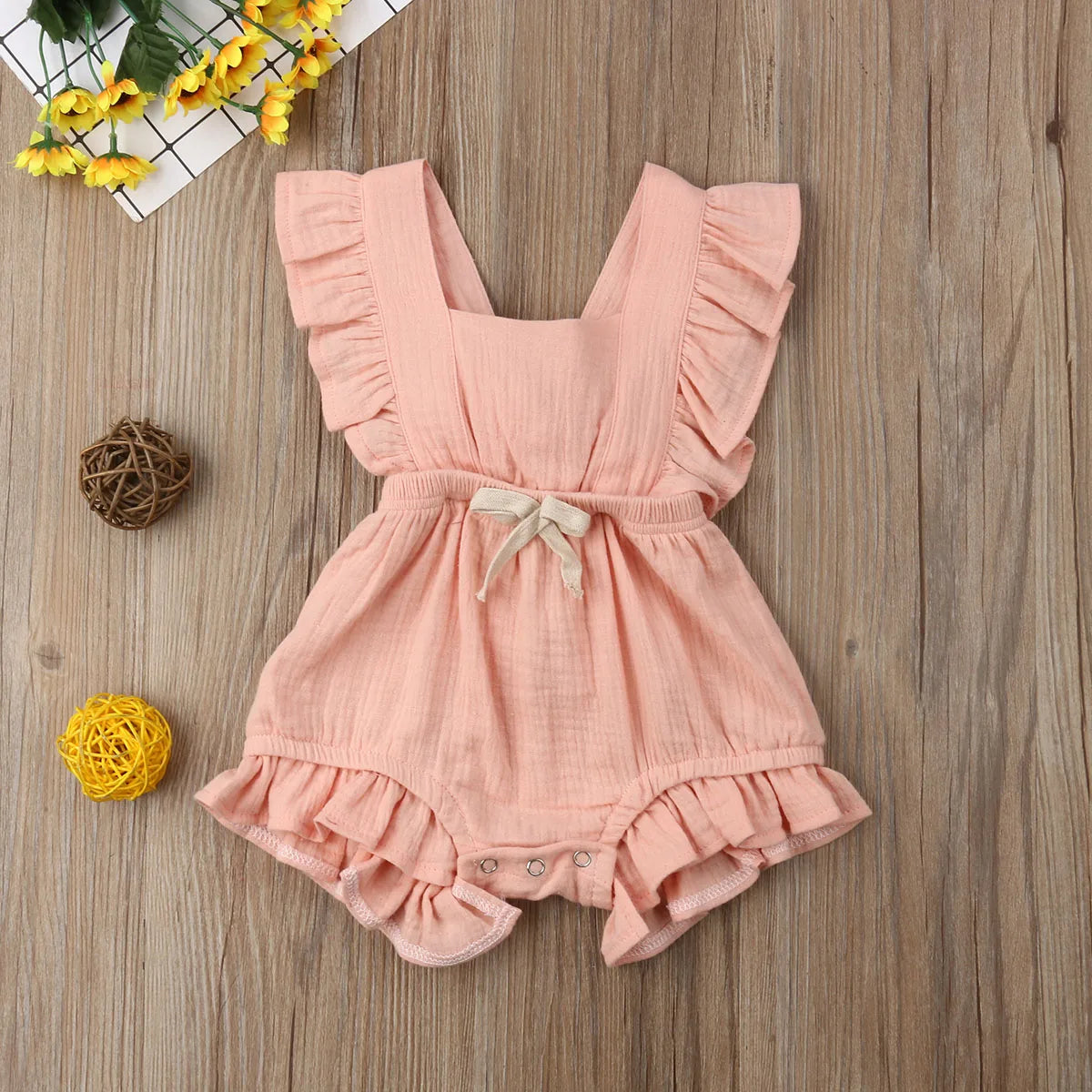 2019 Brand New Newborn Infant Kids Baby Girls Boys Cotton Romper Ruffles Sleeveless Belt Solid Jumpsuits Summer Clothes Playsuit