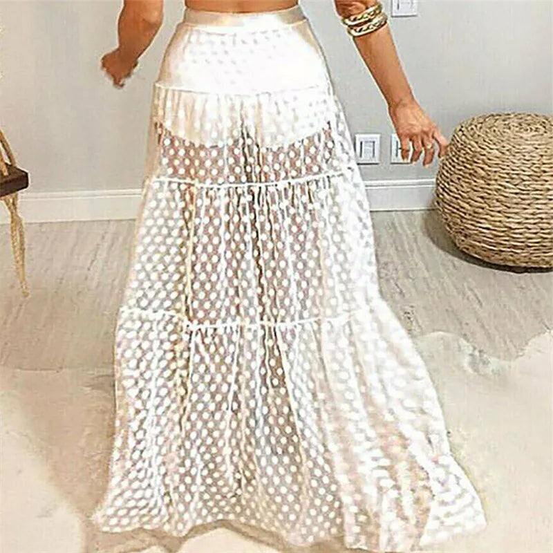 Women Tulle Tutu Long Polka Dot Skirts Wedding Party Cocktail Mesh Transparent Maxi Skirt Fashion Summer See Through Vestidos